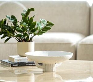 White Resin Decorative Bowl for Boho Modern Home Decor, 11.2" Large Elegant Pedestal Kitchen Fruit Bowl/Key Holder/ Potpourri for Entryway Table, Coffee Table, Dining Room,Table Centerpiece Bowel - Image 6
