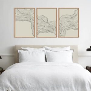 HLNIUC Neutral Abstract Framed Canvas Wall Art Set, Black Beige Wave Line Wall Decor, Large Minimalist Painting, Modern Geometric Art Print for Living Room, Bedroom, Dinning Room, Office - 24"x36"x3 - Image 3
