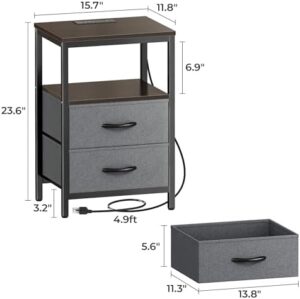 Huuger Nightstand with Charging Station, Fabric Drawers, End Table with Open Shelf, Bedside Table with USB Ports and Outlets, Night Stand for Bedroom, Walnut - Image 8