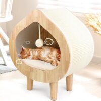 Unique Modern Cat Bed for Indoor Cats, House with Scratching Wall, Cozy Cave for Hideout, Cute Kitty Condo for Sleeping, Luxury Cat Beds & Furniture