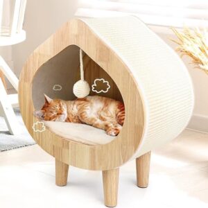Unique Modern Cat Bed for Indoor Cats, House with Scratching Wall, Cozy Cave for Hideout, Cute Kitty Condo for Sleeping, Luxury Cat Beds & Furniture