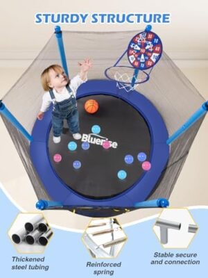 BLUERISE Trampoline 55IN 6FT Toddler Trampoline for Kids Indoor Outdoor Play for Kids Trampoline Basketball Hoop Attachment with Enclosure Net Easy to Assemble Outdoor Indoor Trampoline - Image 6