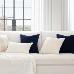 Topfinel Fall Pillow Covers Set of 2 Soft Corduroy Boho Strip Textured Blue Pillow Covers Modern Farmhouse Cute Autumn Home Decor Blue Living Room Sofa Couch Bed 45x45 cm - Image 6