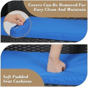 Athena Collection Outdoor Patio Furniture Set of 4, Rattan Outdoor Table and Chairs Sofa Set, Wicker Law Patio Conversation Furniture for Balcony, Front Porch, Bistro, Backyard, Black Blue - Image 7