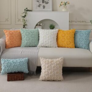 DFXSZ Spring Summer Pillow Covers 20x20 inch Set of 2 Farmhouse Decor Yellow Flower Heart Sunflower Beige Soft Plush Faux Fur Jacquard Throw Pillows for Sofa Holiday Spring Home Decor PTK024E20 - Image 6