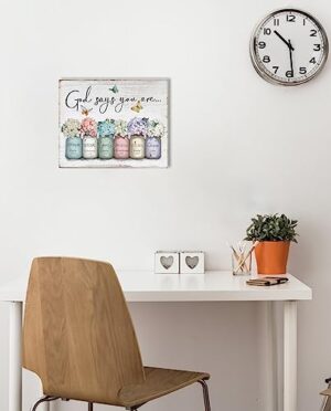 Inspirational Bible Verse Wall Art: God Says You Are Wall Sayings Flowers in Mason Jar Picture Print Christian Gift Quotes Poster for Women Girl Bedroom Decor 12" x 15" - Image 8