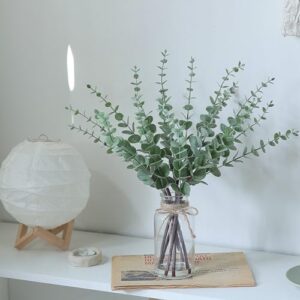 VIERENA 17.5" Artificial Eucalyptus Stems in Glass Vase with Faux Water,Fake Plant Eucalyptus Leaves White Seeds for Centerpiece Table Decorations Farmhouse Wedding Home Greenery Decor (Sage Green) - Image 7