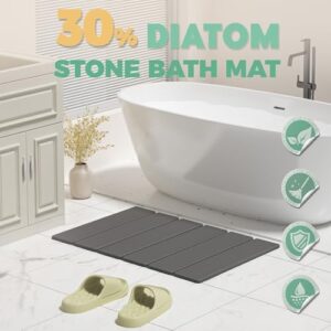 Stone Bath Mat - Foldable Diatomite Bath Mat, 23.81 x 15.35”, Non-Slip, Super Absorbent, Quick Drying Bathroom Mat | Easy to Clean Shower Floor Mat, Dark Gray - Image 3
