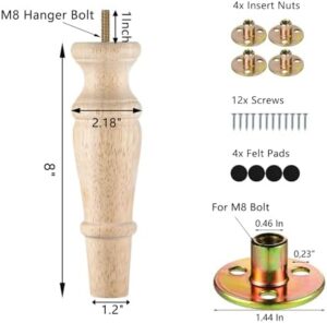 Michanco Wooden Furniture Legs 8 Inch Set of 4 Unfinished Replacement Parts for Couch Sofa Chair Ottoman Cabinet - Image 4