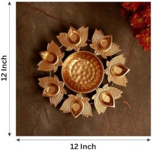 Kalakriti 2 Pcs Metal Diya Shape Urli Bowl Flower Indian Decorative for Home | Home Floating Tea Light Candles | Table Decor | Diwali Navratri Pooja Decoration Items |12 Inch Each - Image 3
