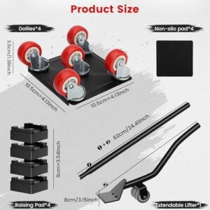 Furniture Movers with Wheels Set,4 Pack Carbon Steel Heavy Duty Furniture Dolly with 5 360° Rotatable Rubber Universal Wheels,Furniture Lifter Mover Tool Set for Sofa, Tables, Refrigerators, 1322 LBS - Image 3