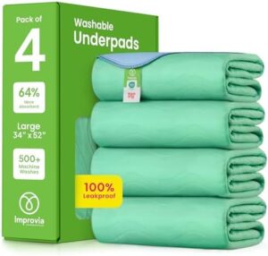 IMPROVIA® Washable Underpads, 34" x 52" (Pack of 4) - Heavy Absorbency Reusable Incontinence Pads for Kids, Adults, Elderly, and Pets - Waterproof Protective Pad for Bed, Couch, Sofa, Furniture, Floor