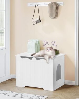 Cat Litter Box Enclosure, Top Opening Hidden Litter Box Cabinet Furniture, Indoor Cat House, Farmhouse Style, for Hallways, Bedrooms, 27.6 x 19.7 x 20.9 Inches, White CB84803X - Image 2