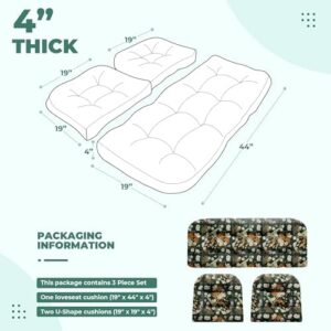 Wicker Chair Cushions, Waterproof Outdoor Loveseat Cushions for Patio Furniture, 3 Pieces Wicker Furniture Cushions, 1 Loveseat and 2 U-Shaped Cushions, Green Floral - Image 2