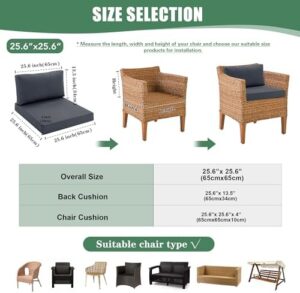 Outdoor Chair Cushions for Patio Furniture with Waterproof Detachable Cover, Deep Seat Couch Cushion Replacement and Backrest Pillow for Sectional Sofa, 25.6 x 25.6 Inch, Dark Grey, Set of 2 - Image 3
