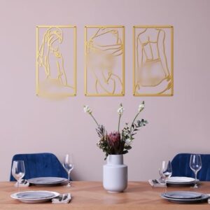Peryiter 3 Pcs Modern Minimalist Wall Decor Abstract Metal Wall Art Metal Line Art Woman Body Artwork for Bedroom Bathroom Living Room(Gold) - Image 4