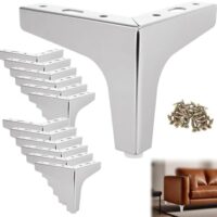 12PCS Metal Furniture Legs 4 inch Silver Sofa Legs, Modern Style Replacement Triangle Legs for Dresser Chair Bed Cabinet Cupboard Replacement Couch Feet