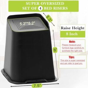 Bed Risers 1 inch, 2 inch, 3 inch, 4 inch, 6 inch, 8 inch Heavy Duty, Oversized Furniture Riser for Couch Sofa Table Chair Leg Frame Dorm, Support up to 6000 Lbs (Black 8 Pack, 8 inch)-6 - Image 2