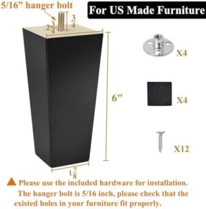 AORYVIC 6 inch Furniture Legs Black Couch Legs Set of 4 Ottoman Replacement Sofa Legs for Sectional, Dresser, Recliner, Nightstand (6 inch (4pcs)) - Image 2