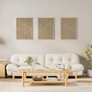 Yaofala 3 Pcs Large Wood Mountain Wall Art, 31.5" X 23" Modern Wooden Panel Mountain Wall Decor, Landscape Nature Abstract Line Minimalist Wall Art for Living Room Bedroom Study - BR04588 - Image 6