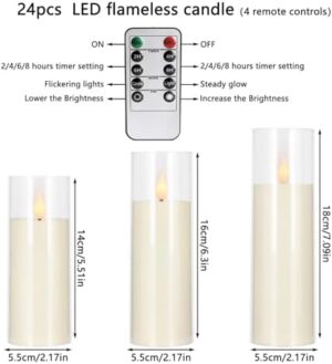 Flickering Flameless Candles Battery Operated with Remote and 2/4/6/8 H Timer Plexiglass Led Pillar Candles with Realistic Moving Wick Candles for Home Decor Pack of 24 (D2.2"xH 5"6"7")(Ivory) - Image 7