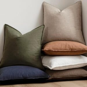 Foindtower Set of 2, Decorative Linen Soild Throw Pillow Covers Soft Accent Cushion Euro Case Boho Farmhouse Pillowcase for Chair Couch Sofa Bedroom Living Room Home Decor 24 x 24 Inch Natural Linen - Image 6