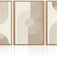 BINCUE Beige Neutral Canvas Wall Art Framed Geometric Abstract Wall Decor Mid Century Modern Artwork Wall Decor for Living Room Bedroom Office 16"x24" Set 3 Gift