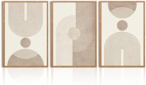 BINCUE Beige Neutral Canvas Wall Art Framed Geometric Abstract Wall Decor Mid Century Modern Artwork Wall Decor for Living Room Bedroom Office 16"x24" Set 3 Gift