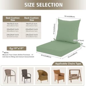 24x24 Inch Outdoor Cushions for Patio Furniture Set of 2, Waterproof Outdoor Chair Cushions w/Fade-Resistant, Removable & Machine-Washable Covers, Deep Seat Sofa/Couch Pads Replacement, Sage Green - Image 2