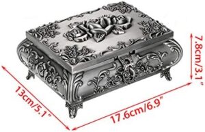 Hipiwe Vintage Metal Jewelry Box Small Trinket Jewelry Storage box For Rings Earrings Necklace Treasure Chest Organizer Antique jewelry Keepsake gift Box Case for Girl Women (Large) - Image 4