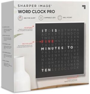 Sharper Image® LED Word Clock Pro with Dimmable Light, 9.45" Modern Design, & Red 5-Minute Alerts| Electronic Accent Wall & Desk Clock| Contemporary Home & Office Decor| Housewarming Gift - Image 7