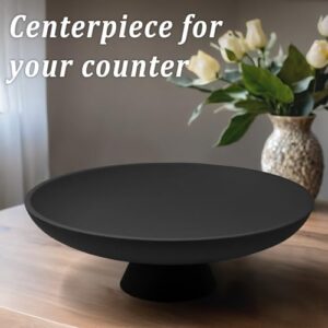 Large Decorative Bowl, Modern Resin Pedestal Bowl for Home Decor, Stylish Fruit Bowl for Kitchen Counter, Chic Key Holder for Entry Table, Matte Black - Image 5