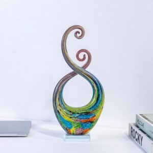 15" Tall Hand Blown Glass Abstract Sculpture with Base | Outdoor-Ready Handcrafted Glass Decor for Patio, Garden, Home & Office Display - Image 6