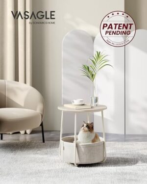 VASAGLE End Table, Small Bedside Table with Fabric Basket, Modern Nightstand, Round Side Table, for Living Room, Bedroom, Cream White ULET223K67 - Image 4