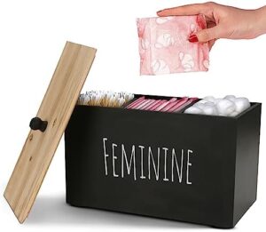 Tampon Holder Storage for bathroom, Feminine Wood Container Box, Women Product Organizer, Farmhouse Décor, Pad Storage Container Box, Rustic Accessories (black)