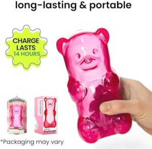 Gummygoods Squeezable Gummy Bear Night Light - Rechargeable, Portable, Squishy Lamp, 60-Min Sleep Timer - Christmas Gift for Kids & Adults, Baby Nursery, and Dorm Rooms - (Pink) - Image 3