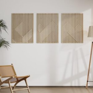 Yaofala 3 Pcs Large Wood Mountain Wall Art, 31.5" X 23" Modern Wooden Panel Mountain Wall Decor, Landscape Nature Abstract Line Minimalist Wall Art for Living Room Bedroom Study - BR04588 - Image 2
