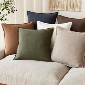 Foindtower Set of 2, Decorative Linen Soild Throw Pillow Covers Soft Accent Cushion Euro Case Boho Farmhouse Pillowcase for Chair Couch Sofa Bedroom Living Room Home Decor 24 x 24 Inch Natural Linen - Image 7