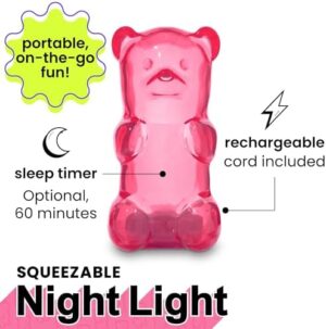 Gummygoods Squeezable Gummy Bear Night Light - Rechargeable, Portable, Squishy Lamp, 60-Min Sleep Timer - Christmas Gift for Kids & Adults, Baby Nursery, and Dorm Rooms - (Pink) - Image 4