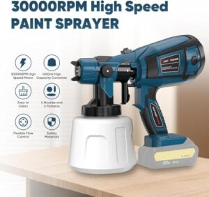 Paint Sprayer Tool High Power Electric Spray Paint Gun Easy to Clean for Furniture Cabinets Fence Walls Door Garden Chairs Dark Blue (Not Include Battery) - Image 8