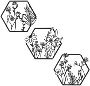 OYEFLY 3 Pcs Metal Flower Wall Art, Farmhouse Wall Decor (Black)