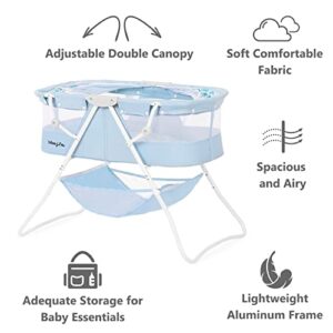 Dream On Me Karley Bassinet in Light Blue, Lightweight Portable Baby Bassinet, Quick Fold and Easy to Carry, Adjustable Double Canopy, Indoor and Outdoor Bassinet with Large Storage Basket. - Image 5