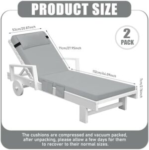 Tondiamo 2 Set Outdoor Chaise Lounge Cushions with Pillows and Storage, 72 x 21 x 3 Inch Outdoor Lounge Chair Seat Pads Outside Waterproof Chaise Cushion for Outdoor Lawn Patio Furniture(Light Gray) - Image 2