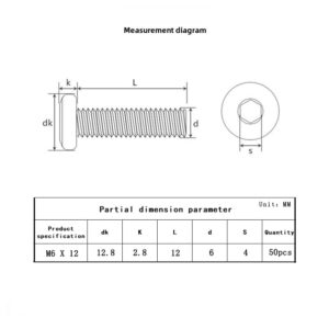 Metuja M6-1.0 x 12mm,50-Pack Silver Flat Head Hex Socket Cap Screw Bolts,304 Stainless Steel,Fully Threaded M6 Bolt,Metric Fasteners for Furniture - Image 2