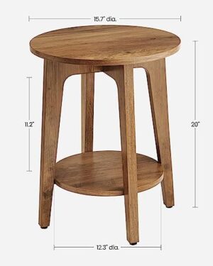 VASAGLE Side Table, Small Round End Table with Lower Shelf, Nightstand for Small Spaces, Living Room, Bedroom, Rustic Walnut ULET283T41 - Image 3