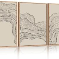 HLNIUC Neutral Abstract Framed Canvas Wall Art Set, Black Beige Wave Line Wall Decor, Large Minimalist Painting, Modern Geometric Art Print for Living Room, Bedroom, Dinning Room, Office - 24"x36"x3