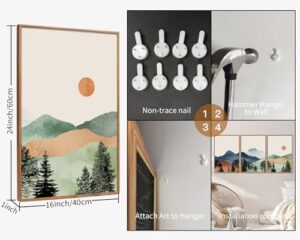 SIGNINART Boho Mountain Framed Canvas Wall Art Set of 3, Watercolor Nature Landscape Set Art Prints, Modern Sunrise Art Paintings, Green Forest Wall Decor for Living Room, Bedroom, Office 16"x24"x3 - Image 8