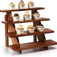 Acacia Wood Cupcake Display Stand - 4 Tiered Riser for Vendors Organizer - Wooden Cupcake Cookie Stands for Dessert Decorative Tables - Appetizer Serving Shelves Farmhouse at Party Wedding