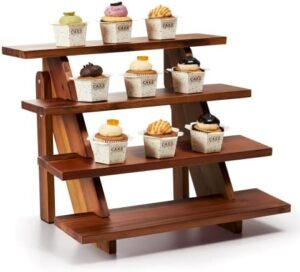 Acacia Wood Cupcake Display Stand - 4 Tiered Riser for Vendors Organizer - Wooden Cupcake Cookie Stands for Dessert Decorative Tables - Appetizer Serving Shelves Farmhouse at Party Wedding