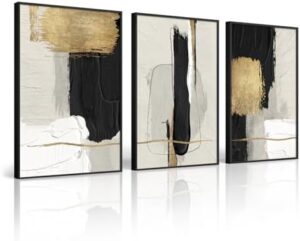 Large Framed Black and White Abstract Wall Art for Living Room, 3 Piece Big Canvas Prints Paintings Artwork for Walls, Modern Minimalist Black Gold Pictures for Hallway Office Wall Decor 24x36 Inch - Image 4